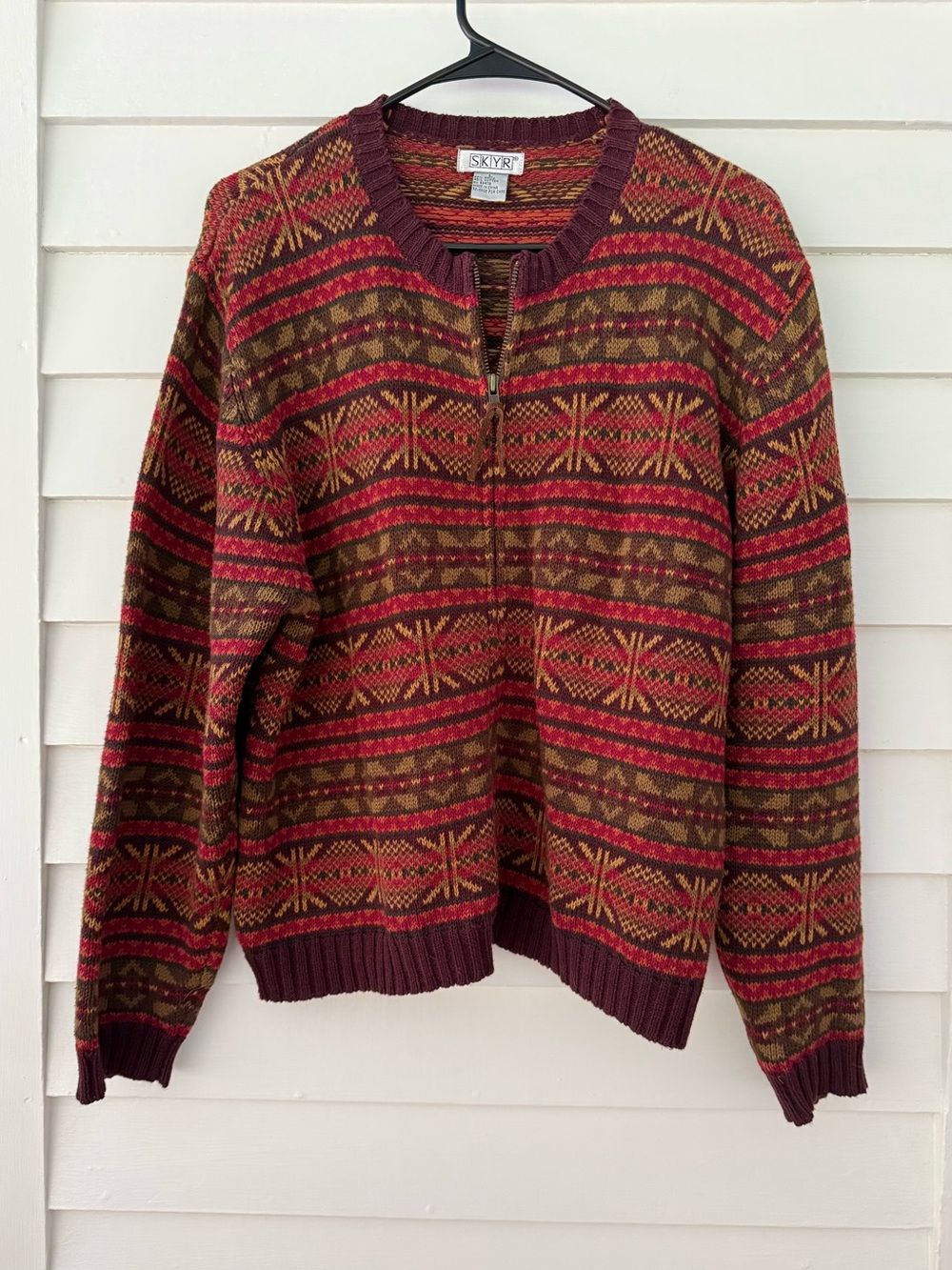 SKYR | Vintage Multicolor Geometric Fair Isle Quarter-Zip Sweater Size Large